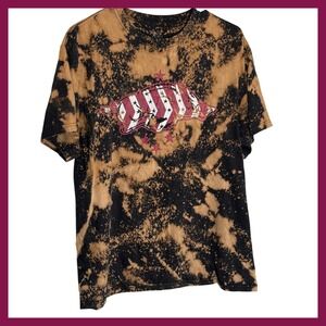 J America Arkansas Razorbacks Acid Wash Bleach Graphic T-Shirt Black Large